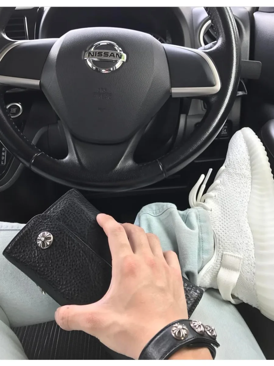 Черный кожаный кошелек Chrome Hearts с гравировкой