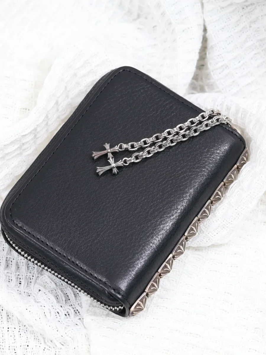 Кожаный кошелек Chrome Hearts с серебряной фурнитурой