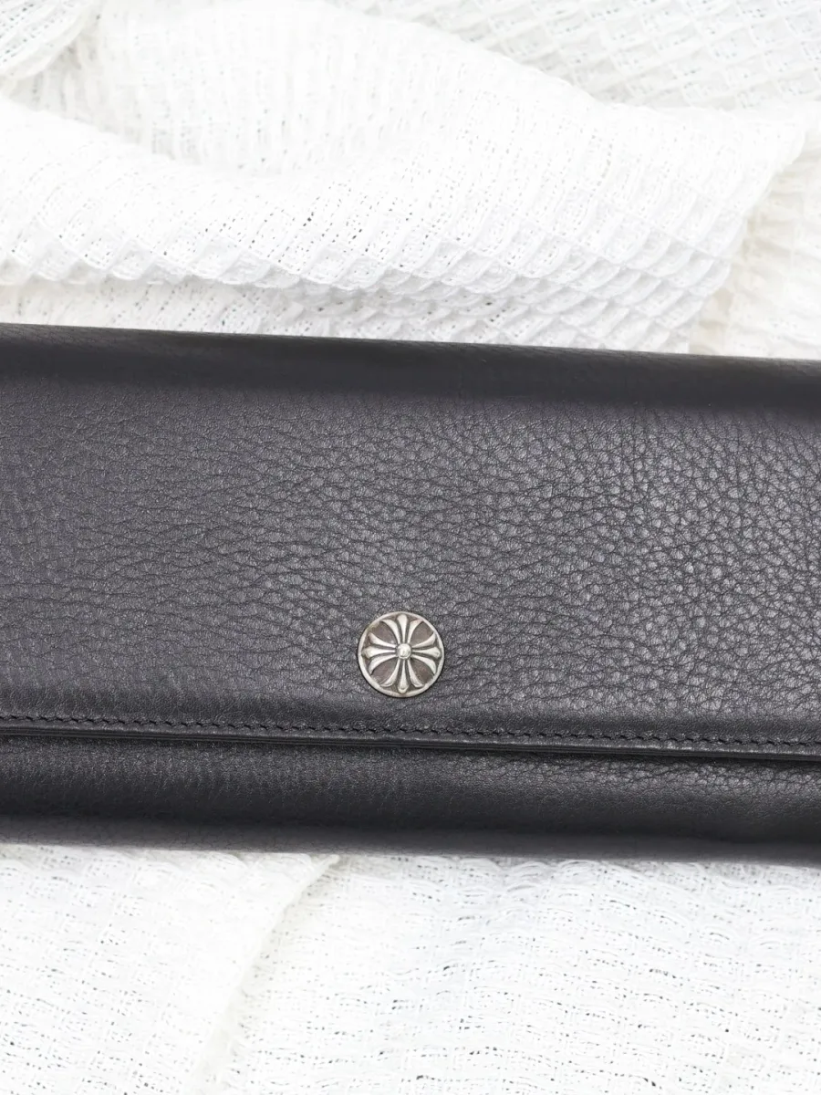 Длинный кожаный кошелек Chrome Hearts серебро