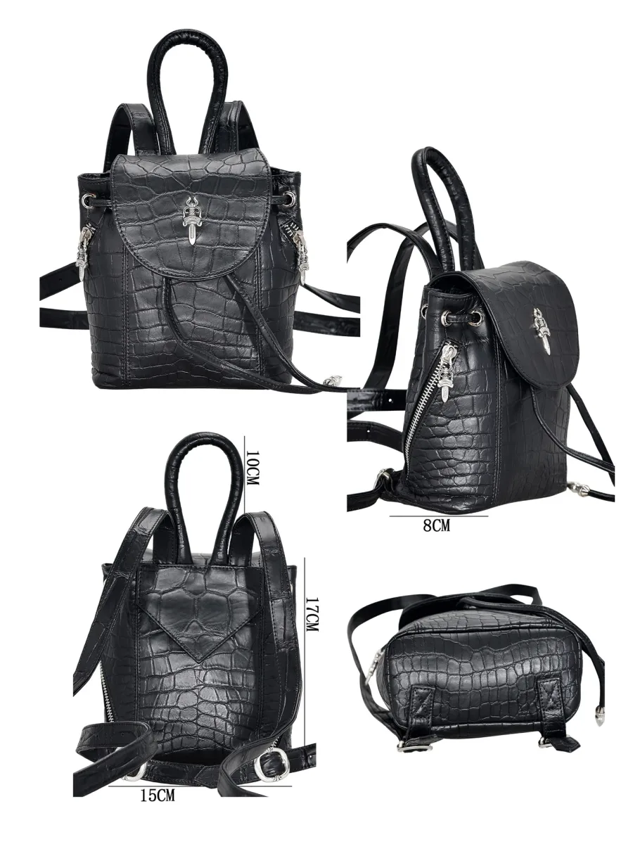 Черный мини-рюкзак Chrome Hearts из кожи крокодила