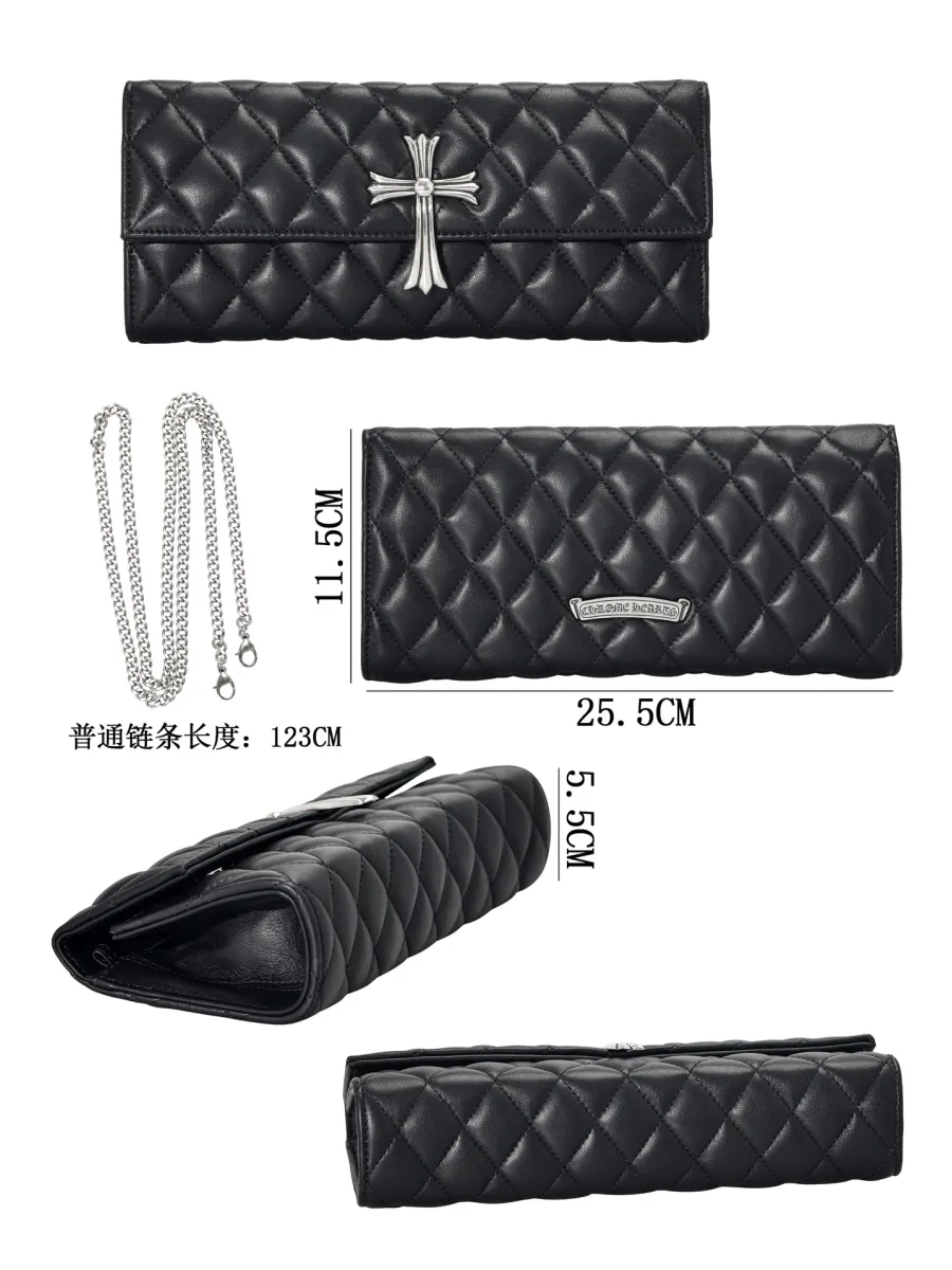Черный стеганый кожаный клатч Chrome Hearts с крестом