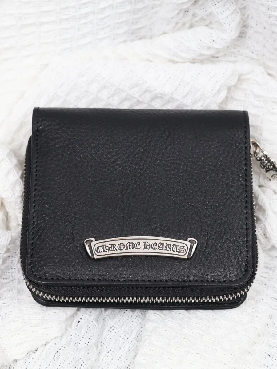 Черный кожаный кошелек Chrome Hearts с серебром