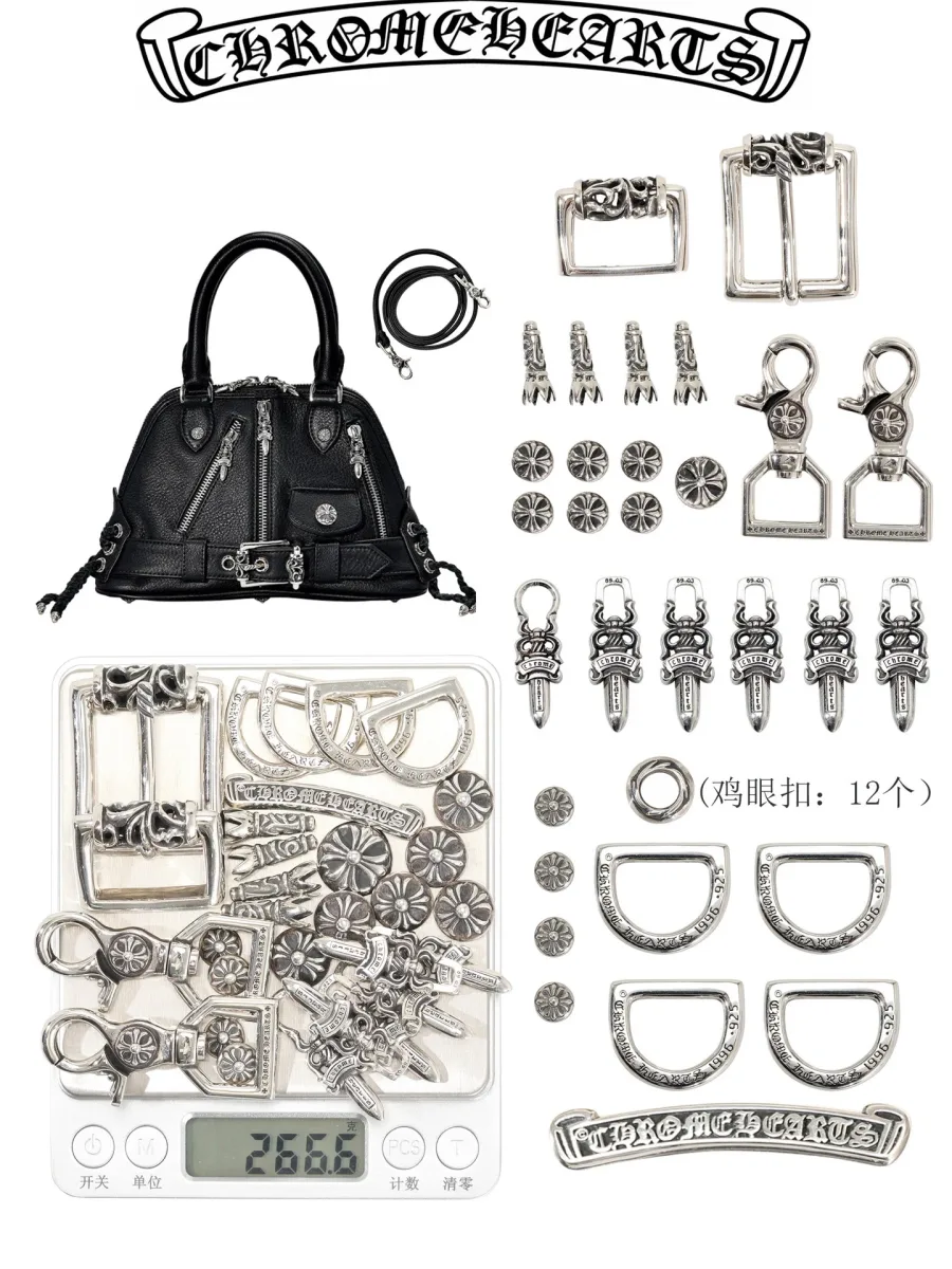Вид спереди кожаной сумки Chrome Hearts