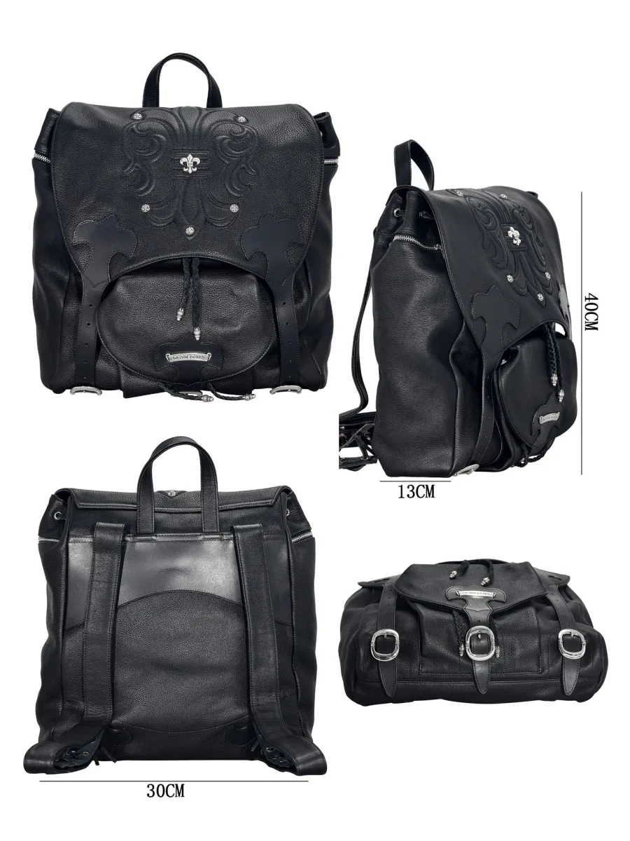 Черный кожаный рюкзак Chrome Hearts с серебром