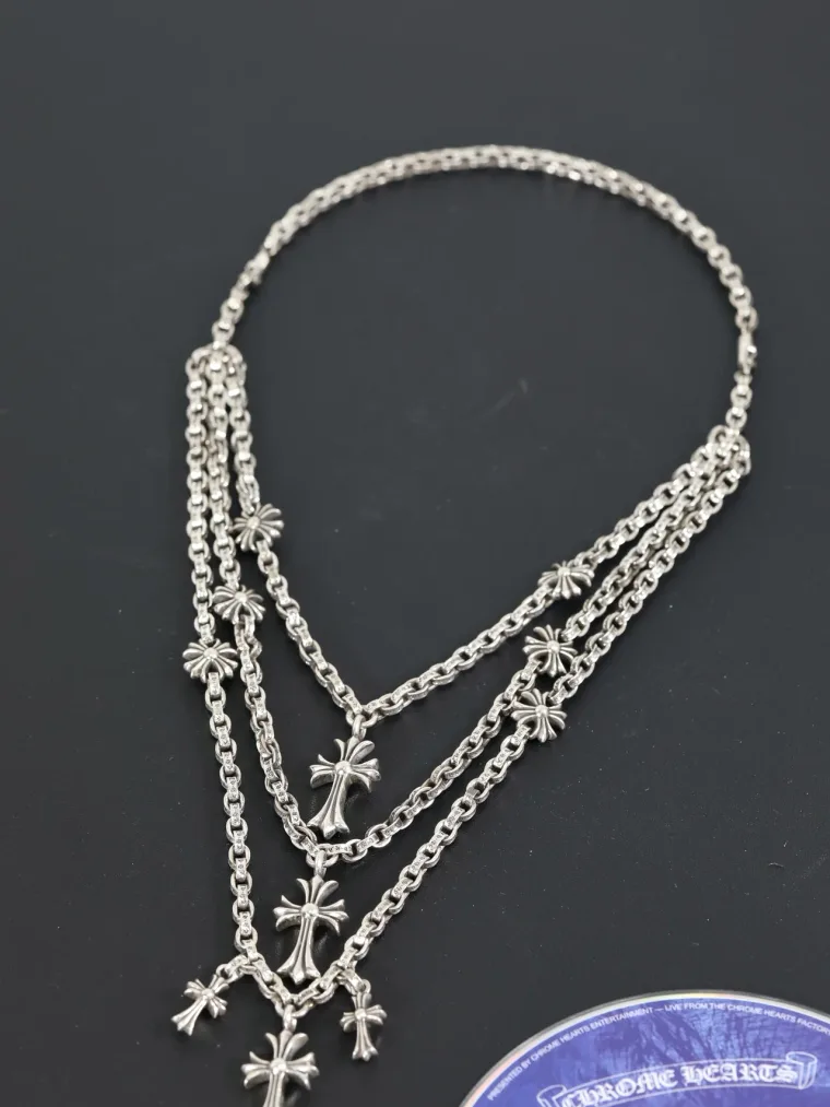 Chrome Hearts Трехслойное серебряное колье с крестами N042
