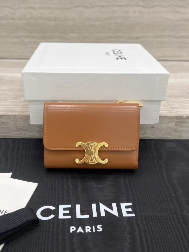 Celine Коричневый кожаный кошелёк Triomphe
