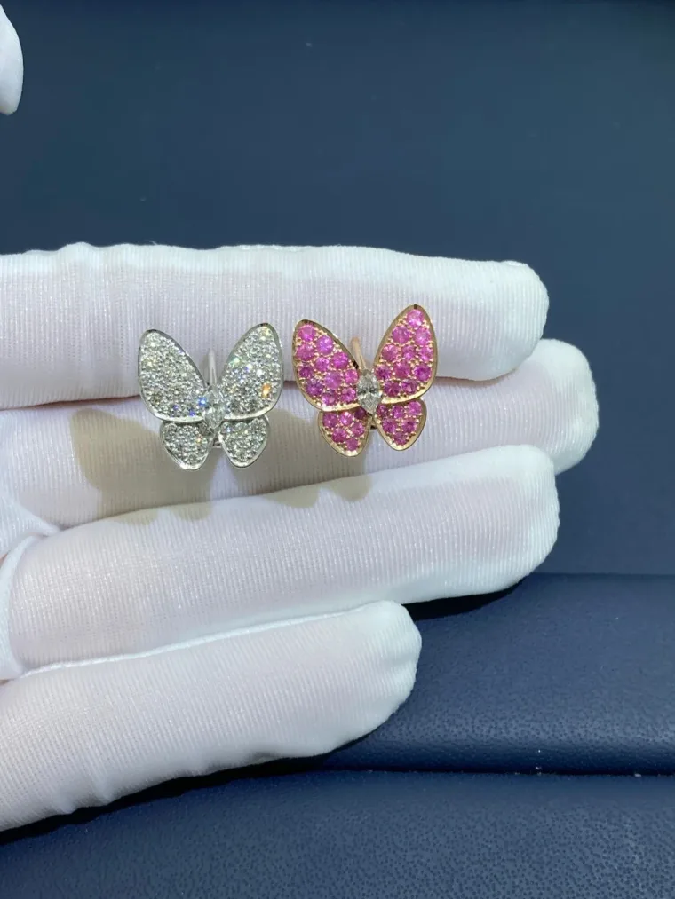 Van Cleef & Arpels Серьги-бабочки с бриллиантами и розовыми сапфирами
