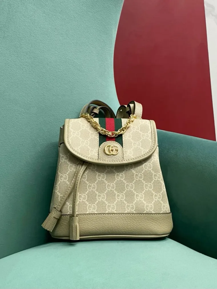 Gucci Бежевый рюкзак Ophidia GG Supreme с лентой Web 20